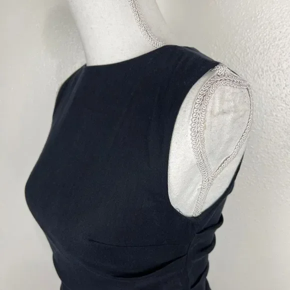 Nicole Miller Artelier Dress Women 4 Black Sleeveless Midi Drape Solid LBD Linen - Picture 9 of 14